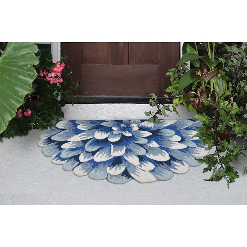 Liora Manne Frontporch Mum Indoor/Outdoor Mat - 30"X48" 1/2 RD - Blue