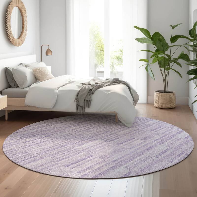 Premium Washable Super Soft Ombre Geo Stripe Mayfield Rug - Plum - 8' x 8' - Round