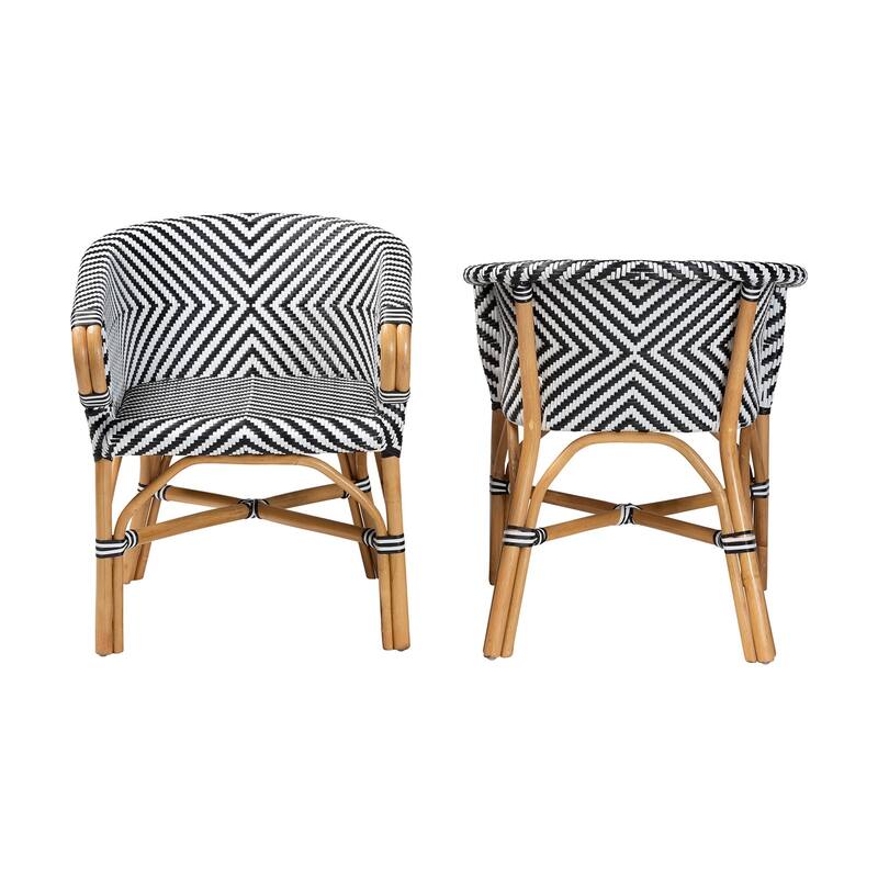 Max Rattan Bistro Armchair - Handwoven Dining Chair with Curved Back and Sloping Arms For Kitchen or Indoor/Outdoor Lounge