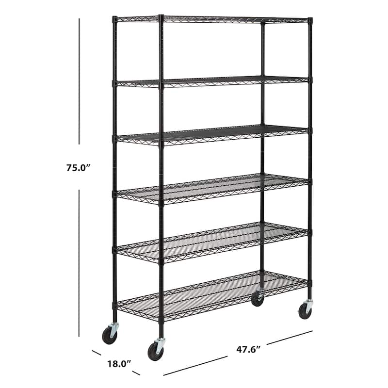 SAFAVIEH Storage Collection Juliet 6 Tier Heavy Duty Commercial Chrome Wire Shelf - 47.6" W x 18" L x 75" H