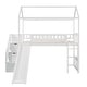preview thumbnail 5 of 14, Twin Loft Bed with Two Drawers and Slide - White House Bed with Storage Steps and Playhouse Design