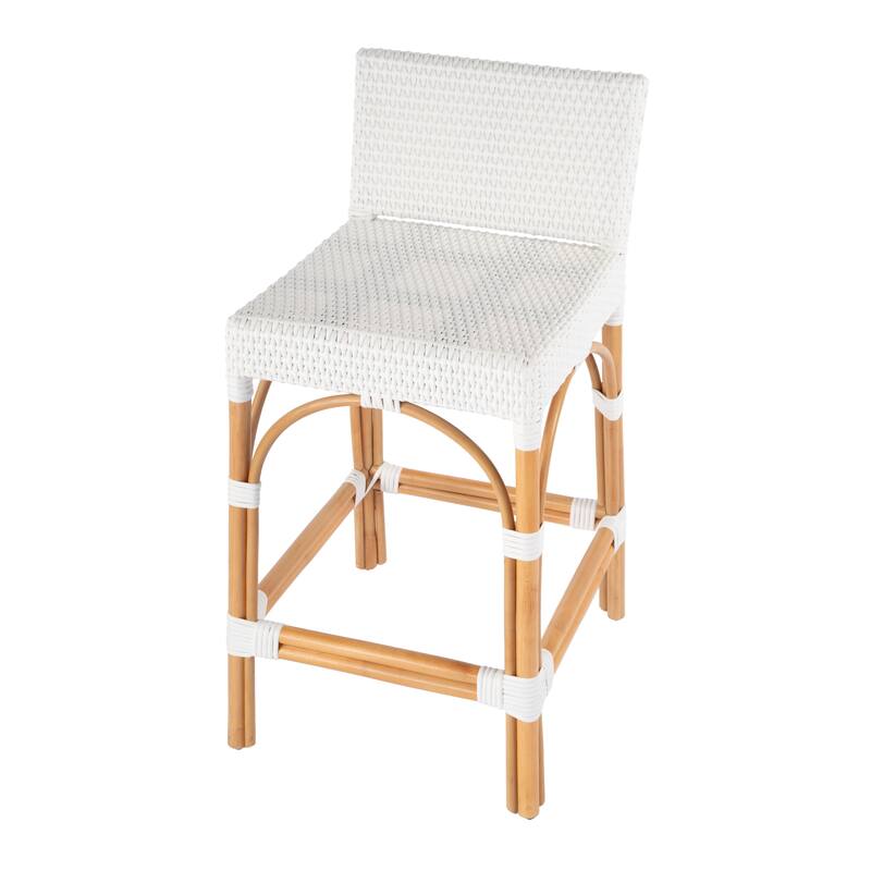 Serienna 24.5"H Seat Rattan Low Back Counter Stool - White