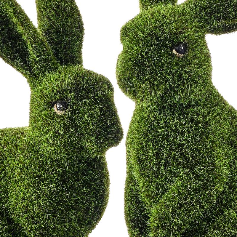 7-8" Resin Mossed Sit Bunny Set of 2