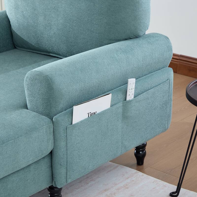 Chenille Fabric Chaise Lounge Arm Chair, Single Sofa Chair Sleeper Recliner