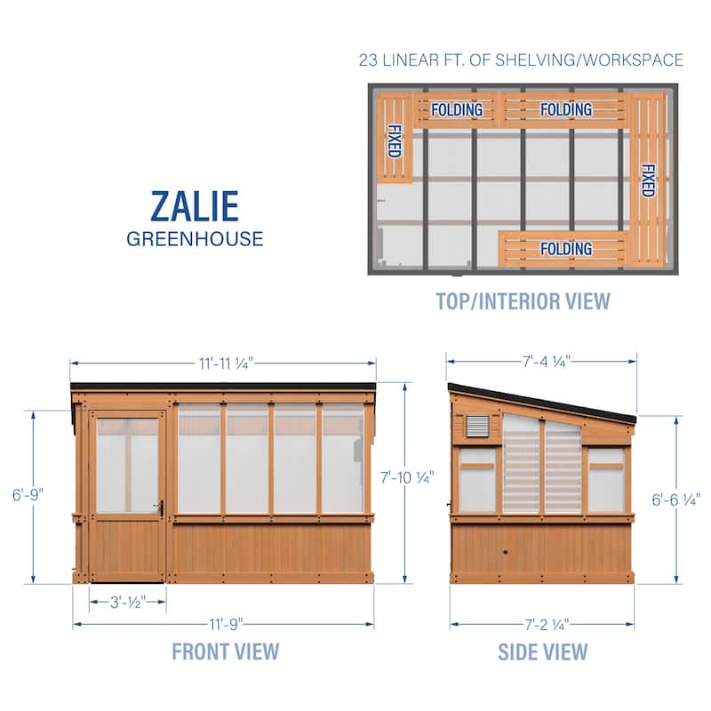 Backyard Discovery Zalie 11' x 7' Cedar Wood Greenhouse Kit, PowerPort - 11'5" x 7'2"