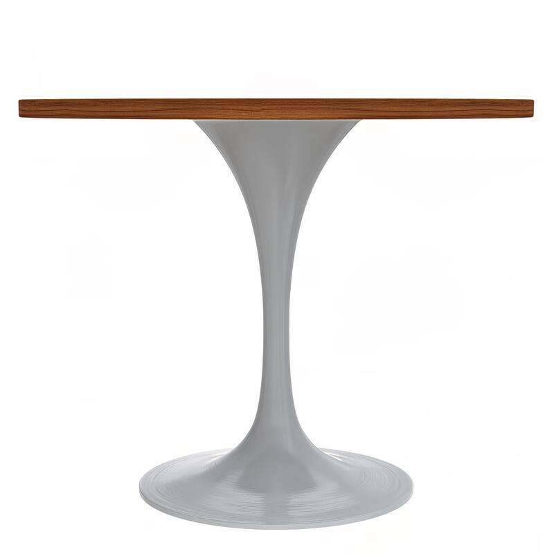 LeisureMod Verve 36" Round Dining Table with MDF Wood TableTop and White Steel Base for Kitchen & Dining Room