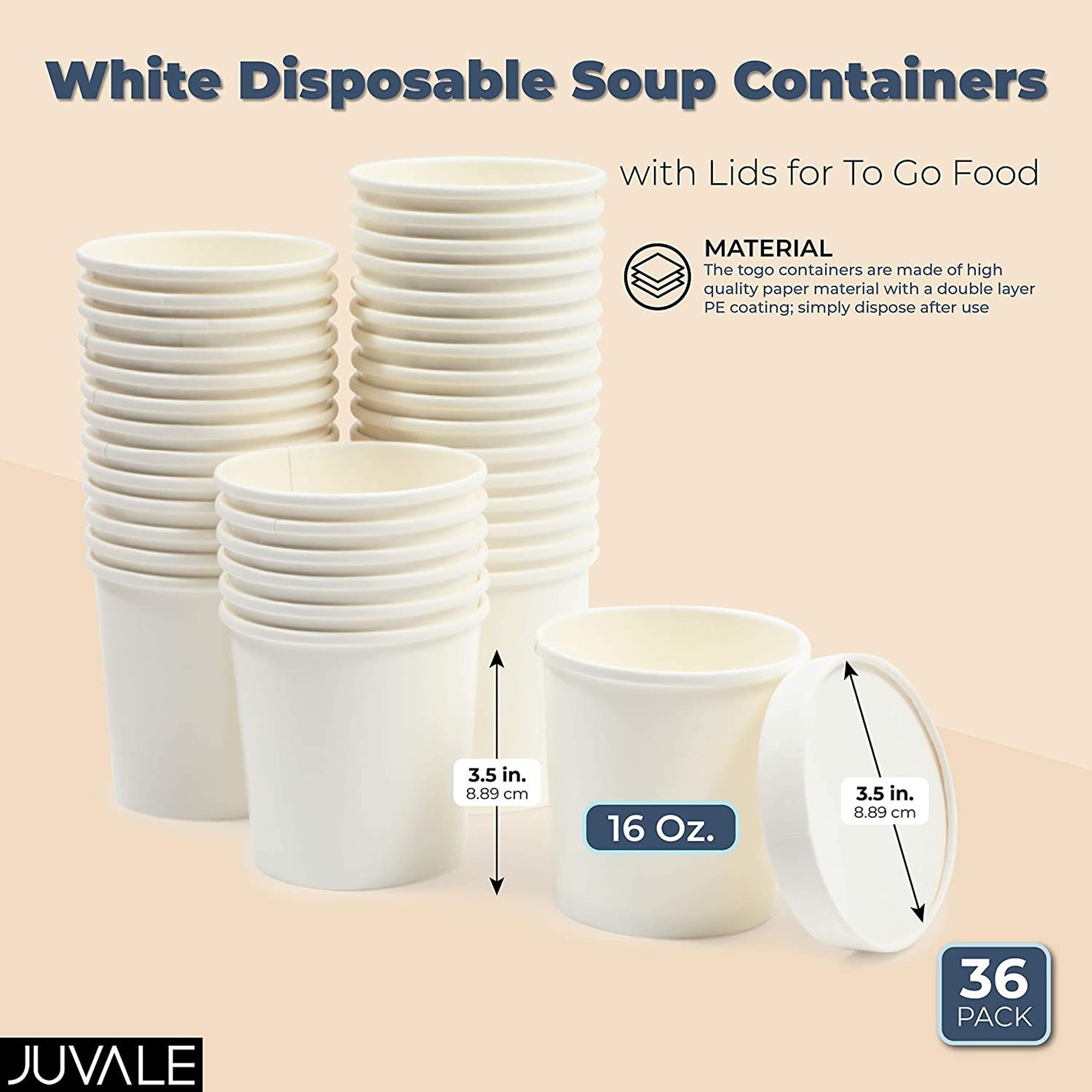 Juvale 36-Pack Kraft Disposable Soup Containers with Lids, 16 oz
