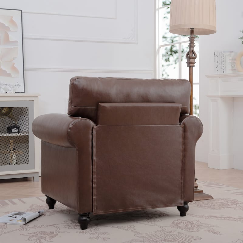 Brown PU 37.4" Accent Chair with Nailheads