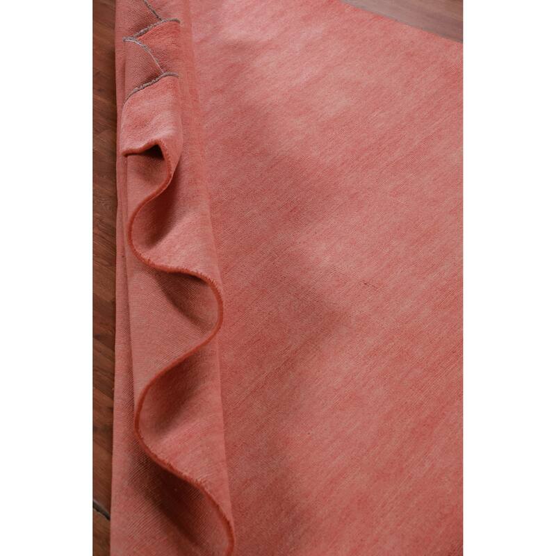 Hand Knotted Oriental 100% Wool Carpet Modern Solid Pink Gabbeh Area Rug - 9' 3'' X 6' 0''