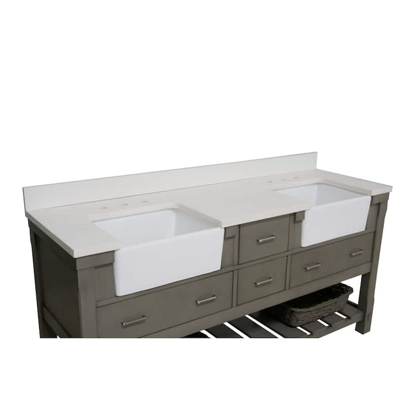 KitchenBathCollection Charlotte 72" Double Farmhouse Vanity with Quartz Top