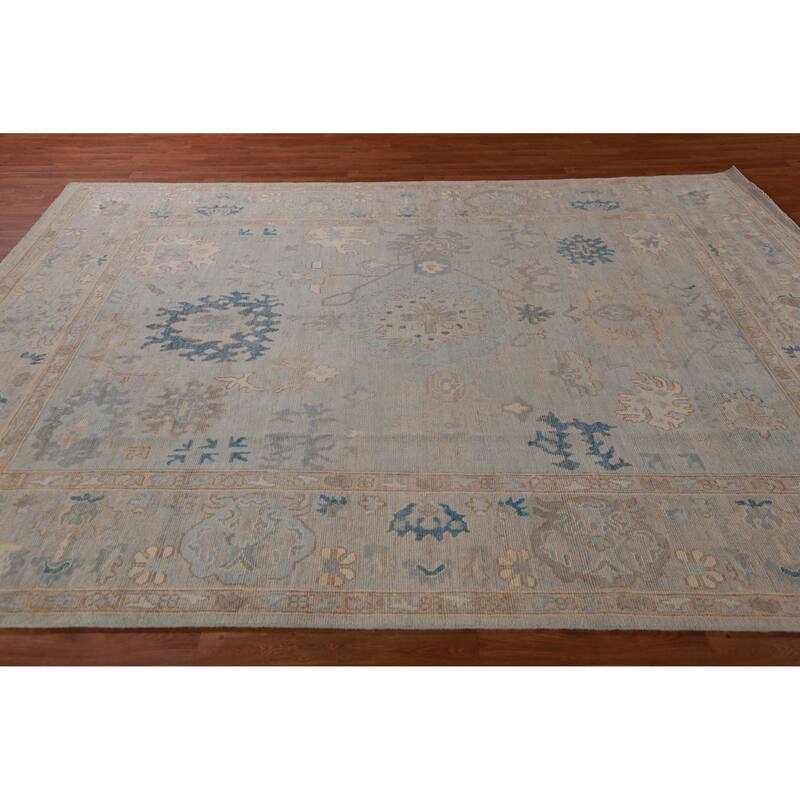 Hand Knotted Oriental 100% Wool Carpet Transitional All-Over Greys & Charcoal Oushak Area Rug - 9' 9'' X 8' 3''