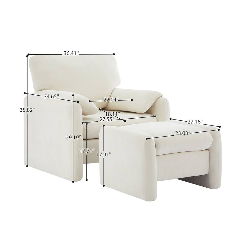Chenille Single Sofa Chair & Ottoman Set