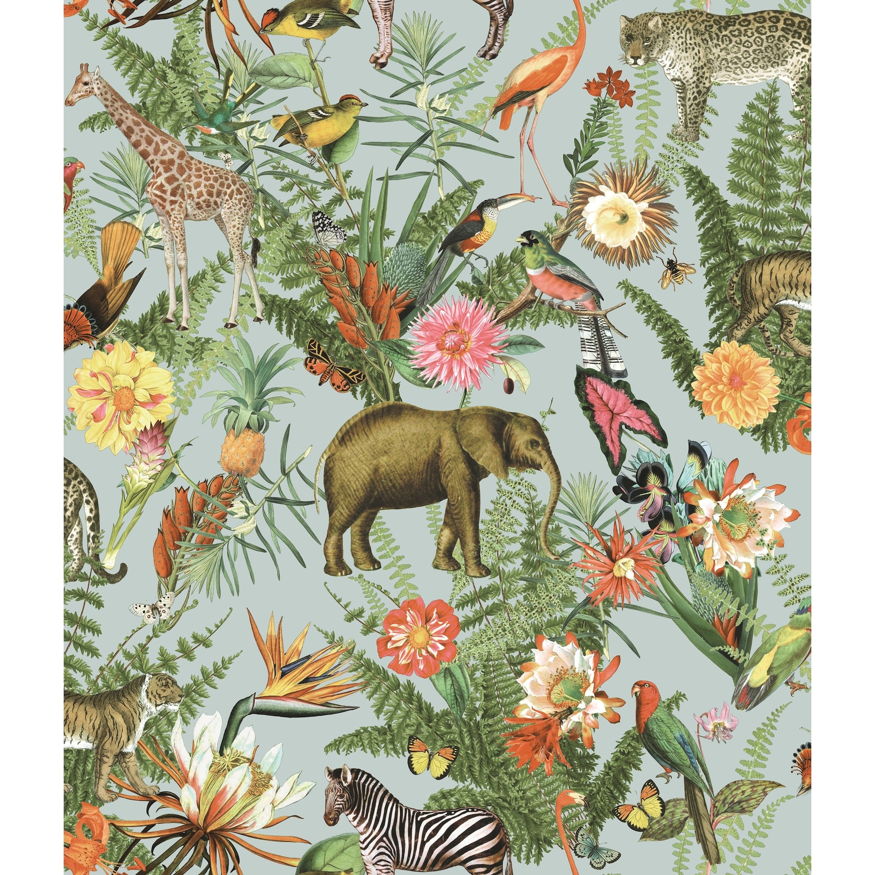 RoomMates Green Tropical Zoo Peel and Stick Wallpaper