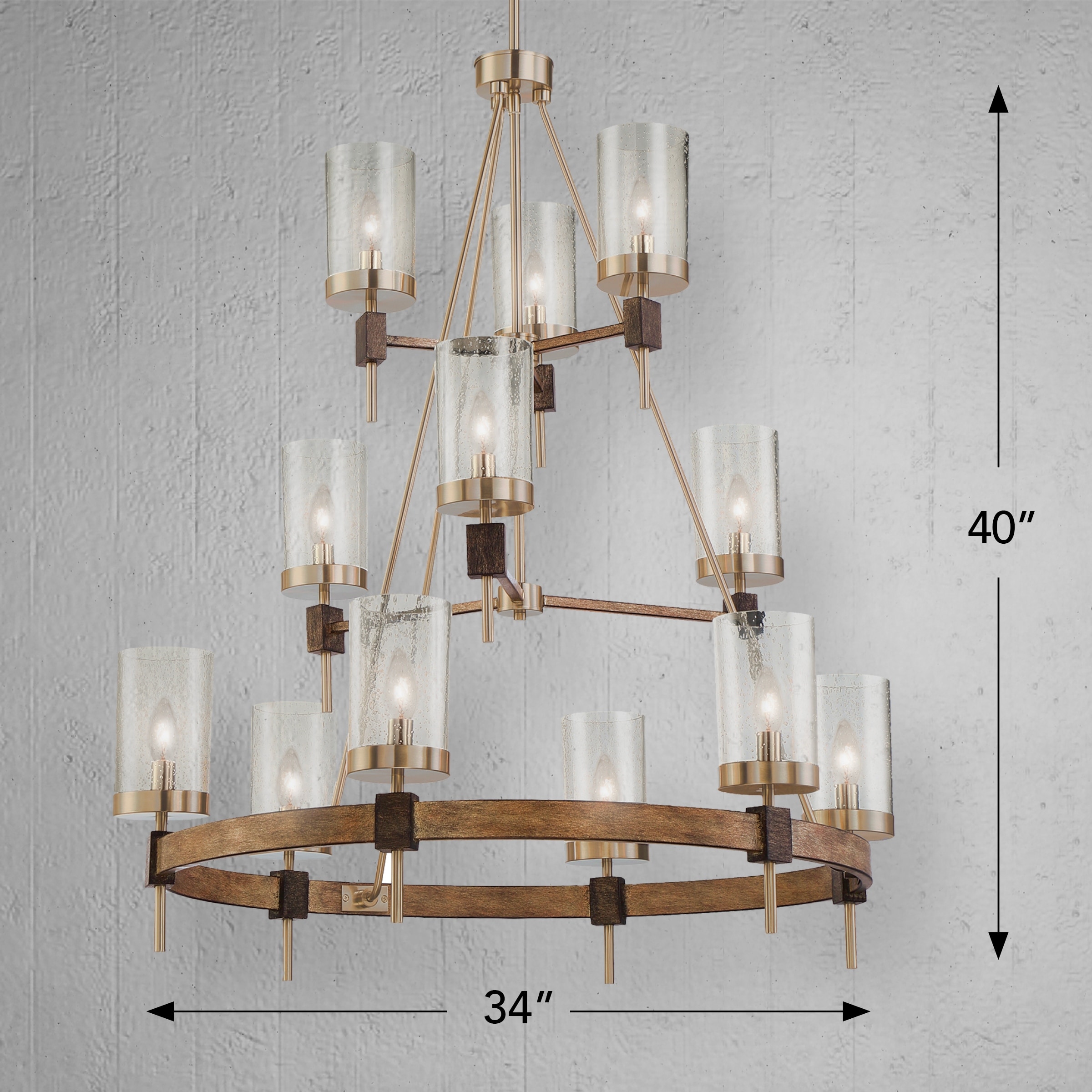 Bridlewood 12 light chandelier with a stone gray and brushed