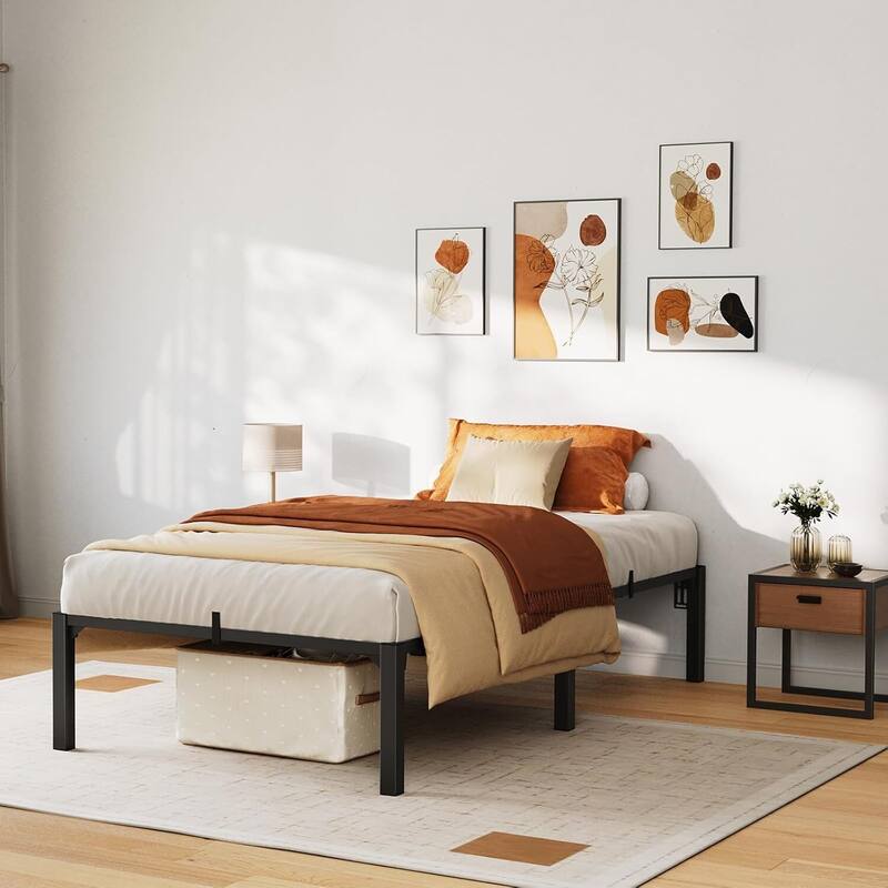 16 Inch Metal Platform Bed Frame Easy Assembly Bed Base for Bedroom and Home Use - Twin