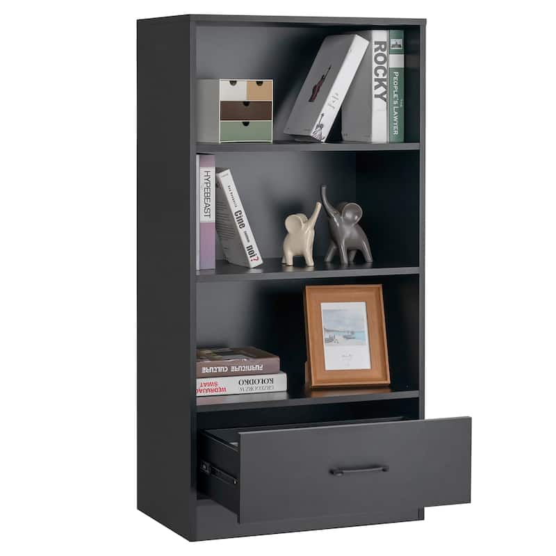 4-Tier Bookcase 48''Bookshelf Storage Organizer Grey/White/Natural - Black