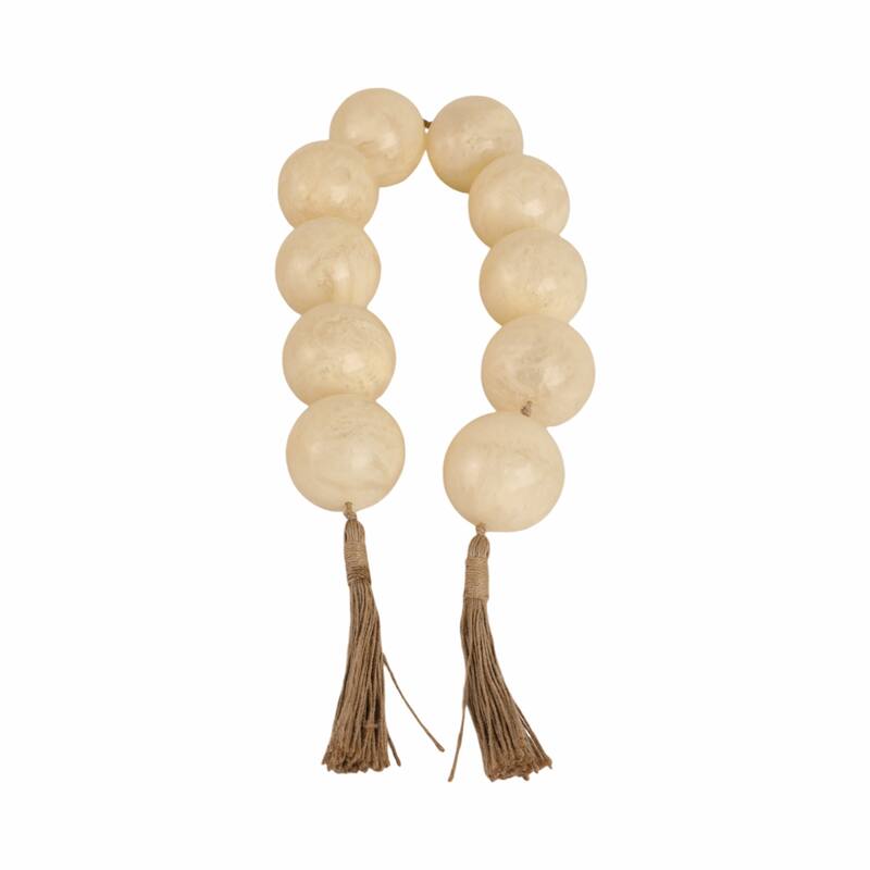 Decorative Bead Strand with Resin Spheres and Woven Jute Tassels - 46" x 3" x 3" - White