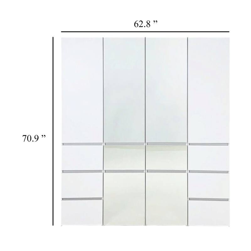 Ely Closet Cabinet Set, 2 Mirror Doors, 8 Drawers, 71 Inch, White Wood