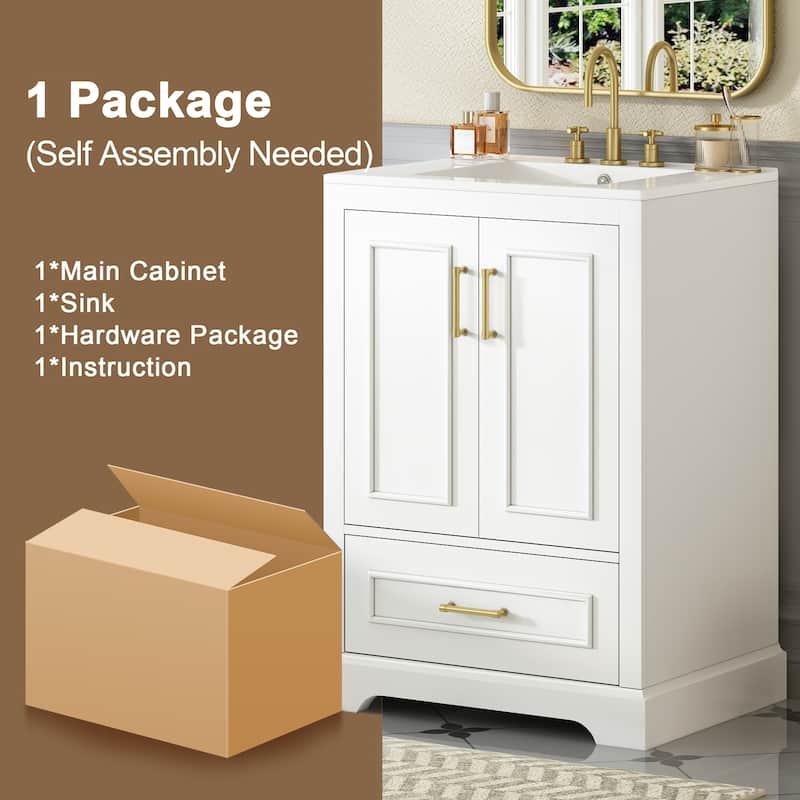 GDFStudio - Seren Wood & Ceramic Bathroom Vanity with Sink, Divider Drawer & 2 Soft-Close Doors