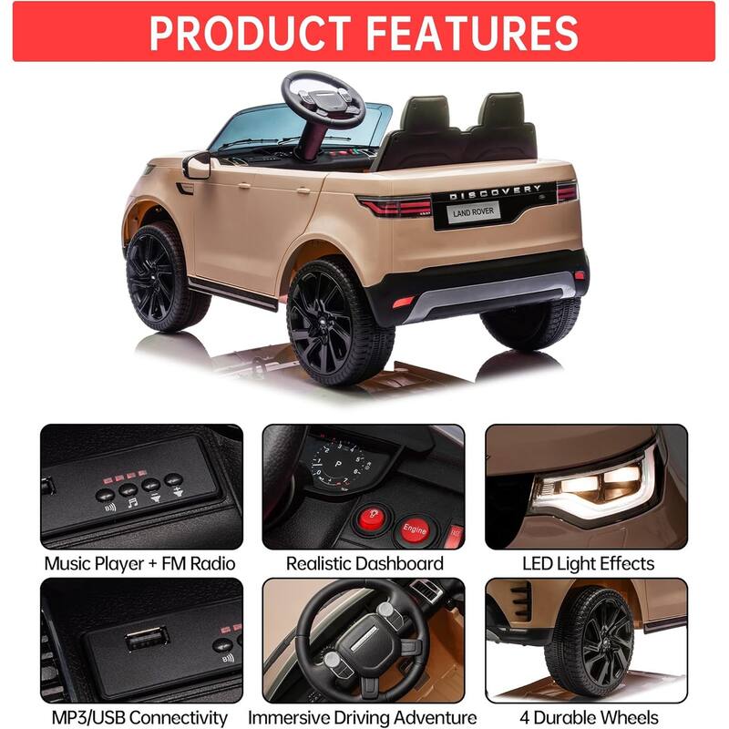12V Kids Ride On Car,Licensed Land Rover Style, 4.5Ah Battery, 2 Motors, 3 Speed Modes, Safety Features