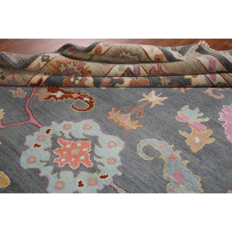 Gray Oushak Area Rug Hand-Knotted Wool Carpet - 8'10"x 11'8"