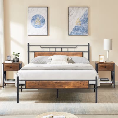 Taomika Mid Century 3-Pieces Bed and Nightstands Sets