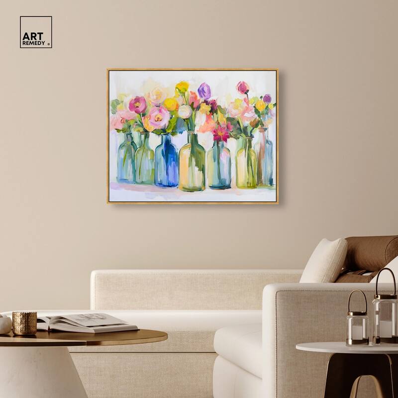 Bottles and Blooms Canvas by Art Remedy