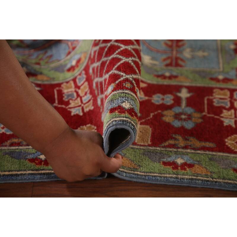 Traditional Light Blue Kazak Area Rug Handmade Wool Carpet - 6'6" x 9'5"