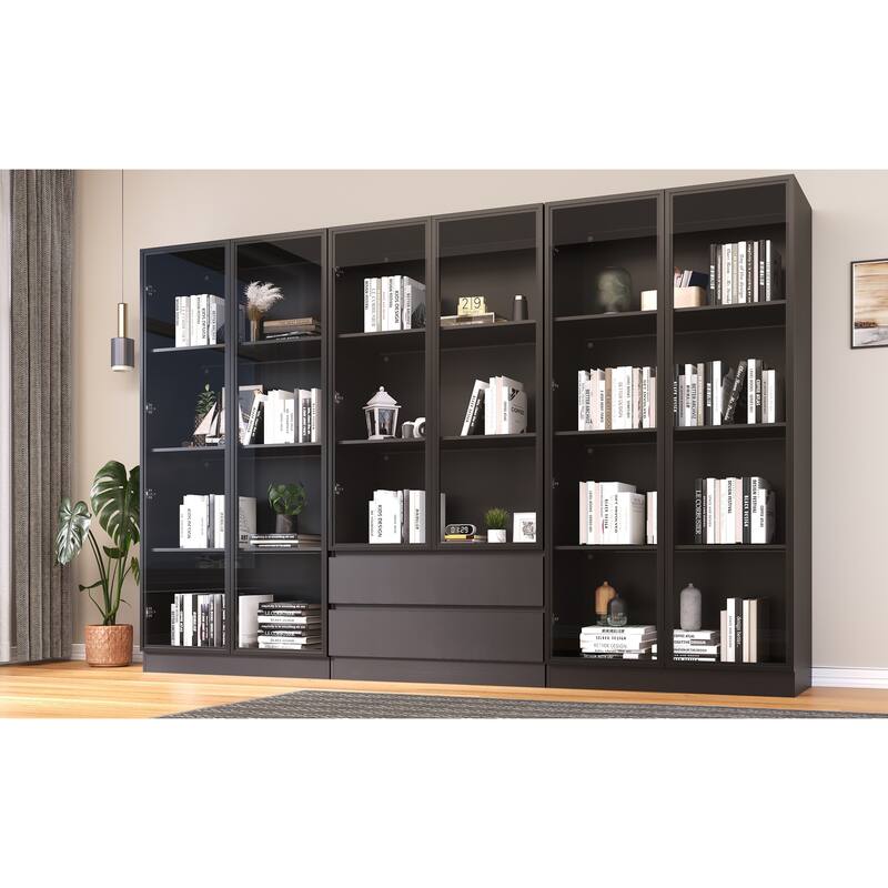 Display Storage Cabinet,Display Cabinet with Tempered Glass Doors, Showcase with 4-Tier Storage Shelves