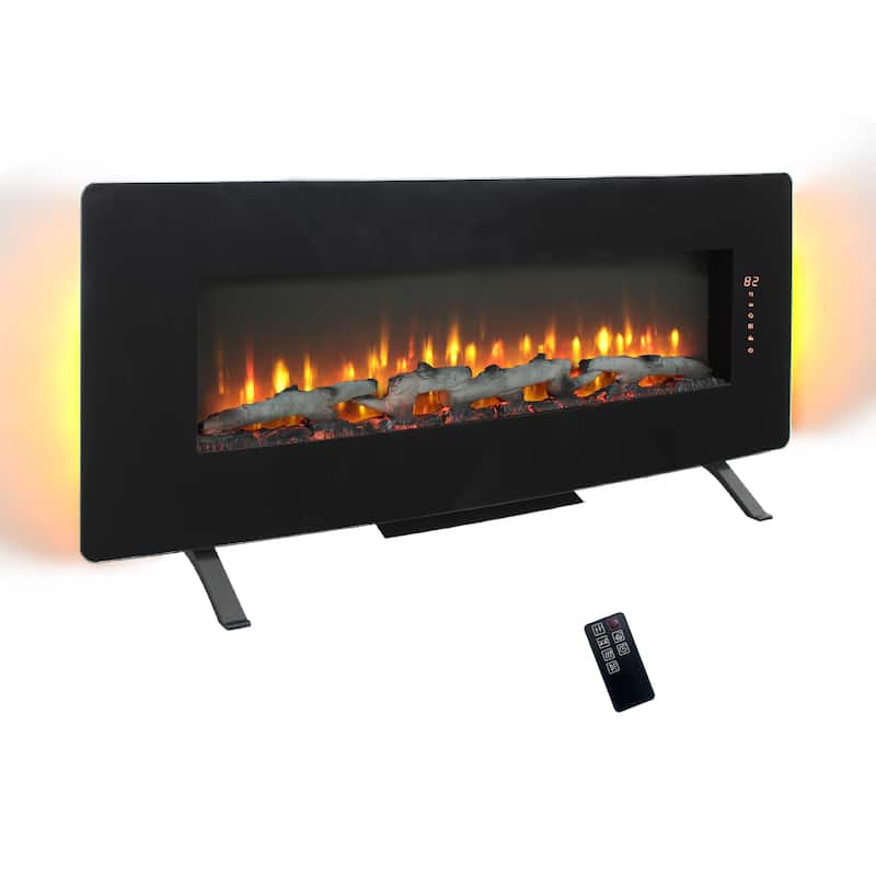 Stylish 48-Inch Wall Mounted Electric Fireplace with Adjustable Flame Colors & Ember Bed for Modern Homes
