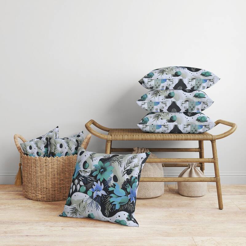 Charming Chronicles Faux Suede Reversible Throw Pillow Cyan and Black