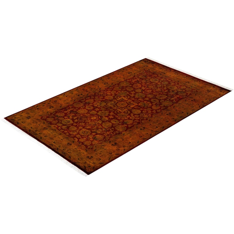Overton Hand Knotted Wool Vintage Inspired Modern Contemporary Overdyed Orange Area Rug - 3' 3" x 5' 4"