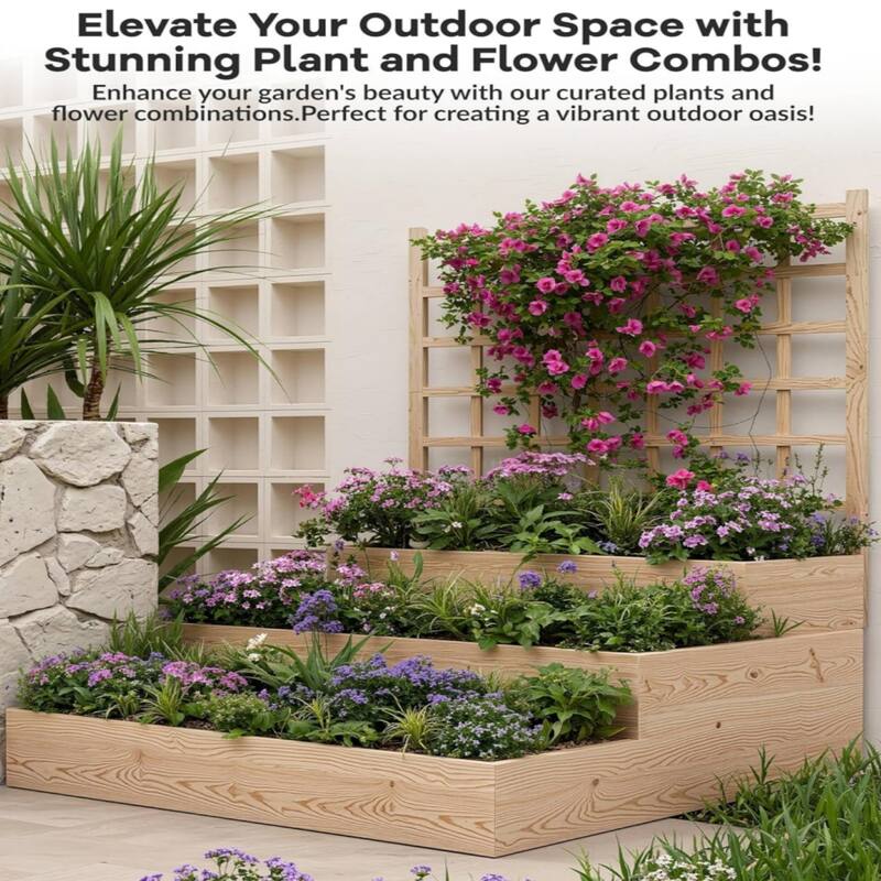 Three-tier vertical wooden planter with trellis - for climbing plants, vegetables and herbs, open base
