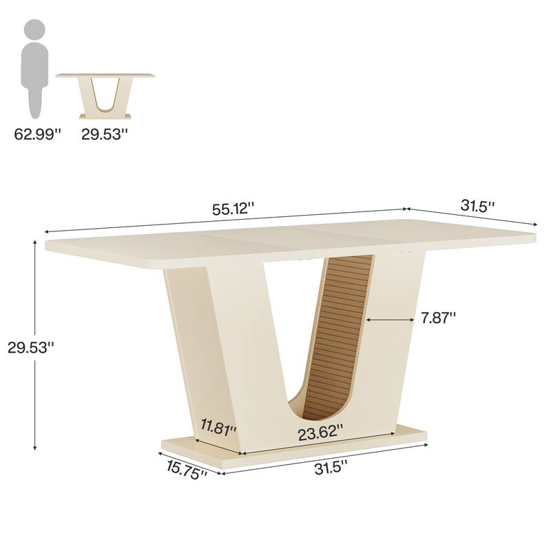 Off White Dining Table for 4, 55" Rectangle Kitchen Table Dinner Table