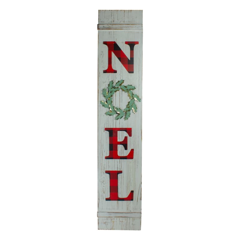 47.5" Red Buffalo Plaid Wooden Noel Christmas Wall Sign