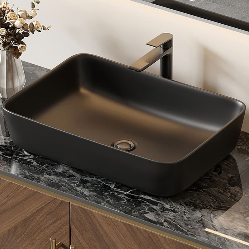 47.24" Modern Bathroom Vanities With Black Glossy Sintered Stone Table Top, Brown Wood Floating Cabinets