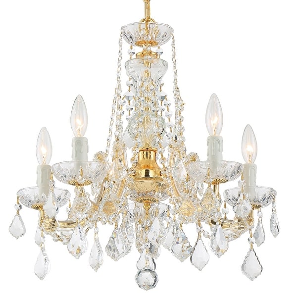 slide 2 of 9, Maria Theresa 5 Light Clear Crystal Gold Mini Chandelier - 20'' W x 19'' H 20'' W x 19'' H