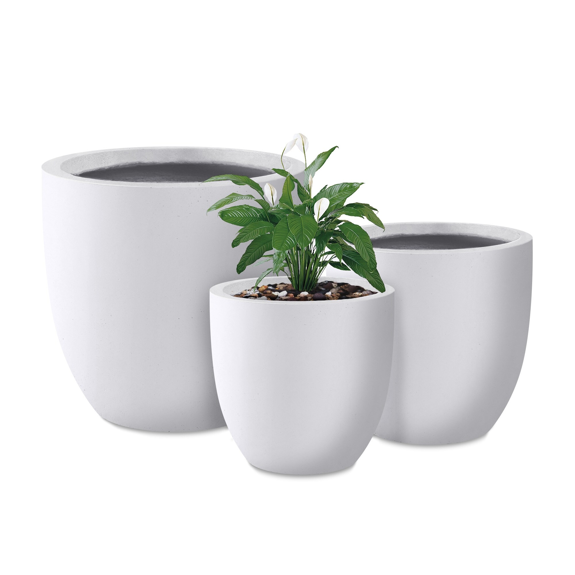 Kante Lightweight Concrete Modern Seamless Outdoor Round Planter, Set of 3,  17 Inch Tall