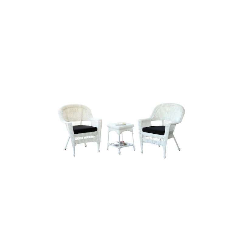 Classic Comfort Chair Set with End Table - Outdoor Patio Furniture Set - White Resin & Black Cushions - 36