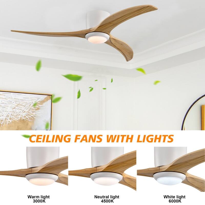 Modern 52" Ceiling Fan with Light & Remote, Matte White - Silent Reversible Motor, 6-Speed, Solid Wood Blades for Indoor Rooms