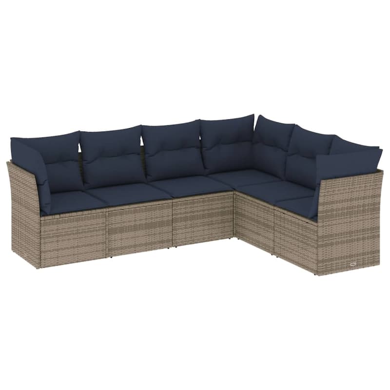 vidaXL 6/7 Piece Patio Sofa Set with Cushions Brown/Gray Poly Rattan - 21.7 x 24.4 x 27.2