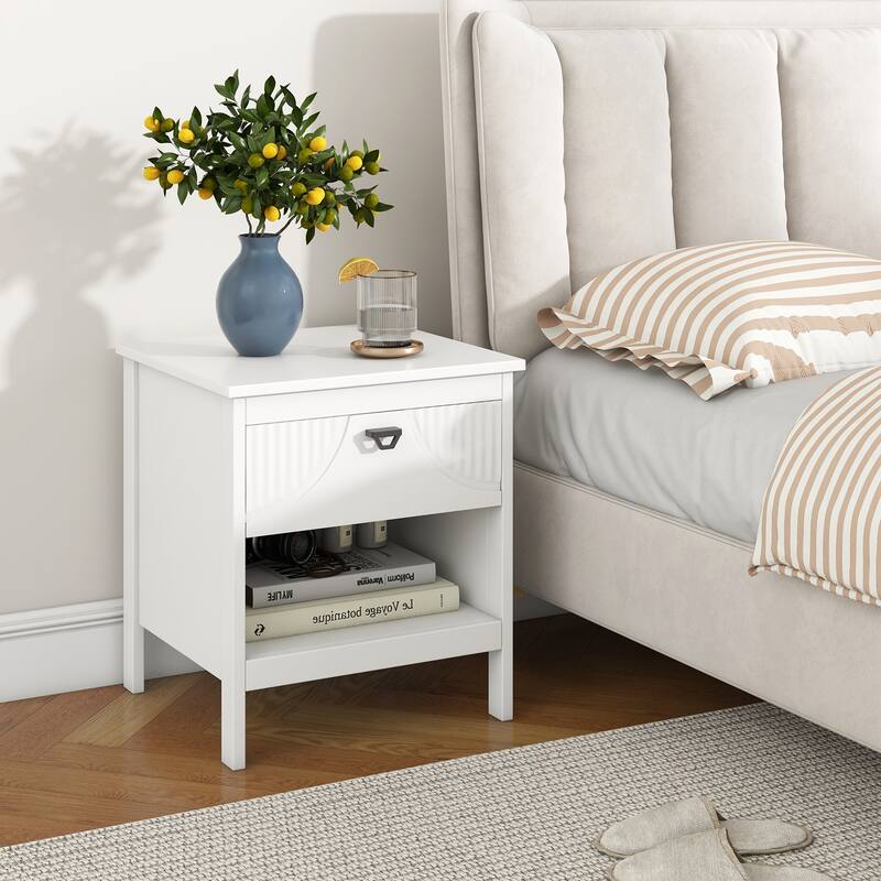 Gymax 2-tier End Table Drawer w/ Open Storage Shelf 2 Tiers Nightstand