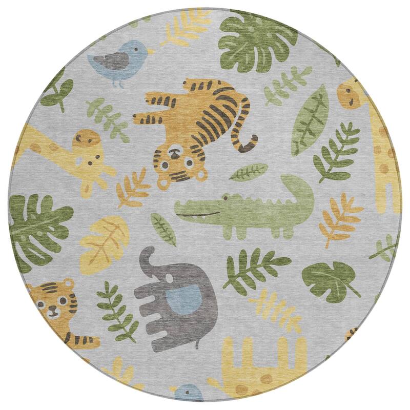 Machine Washable Indoor/ Outdoor Whimsy Safari Animals Chantille Rug