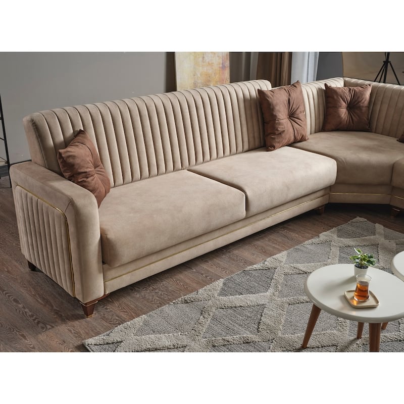Line Fabric Sleeper Sectional Sofa