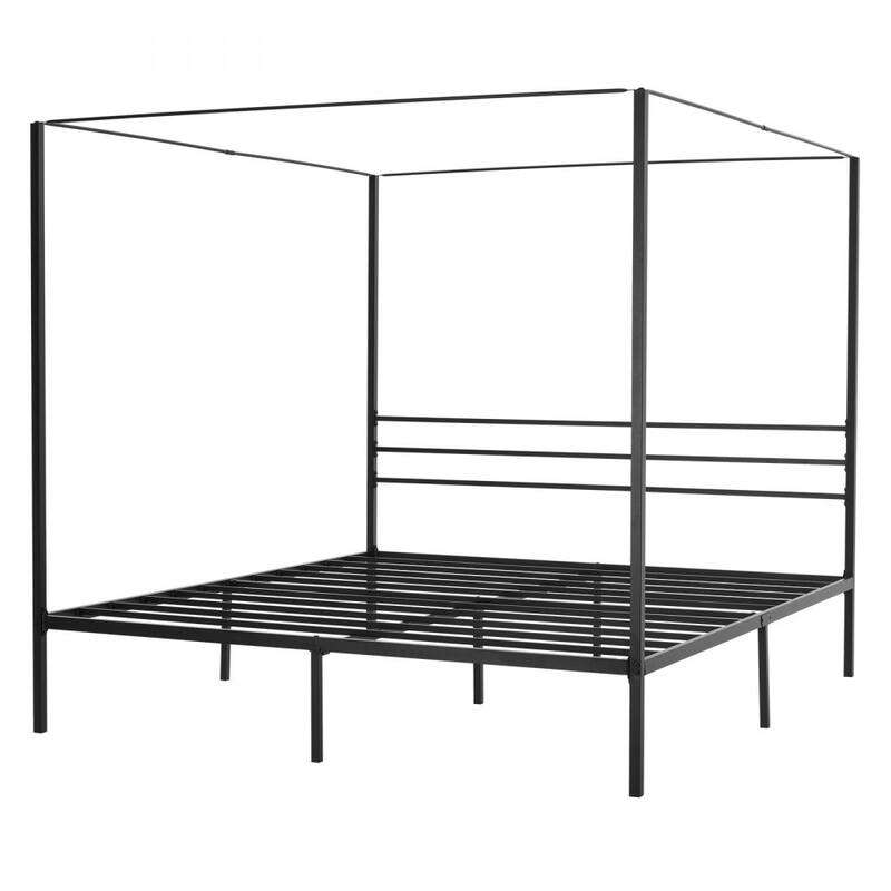 Modern Black Metal Canopy Bed Frame with 12.4 Inch Storage Clearance and Strong Weight Support