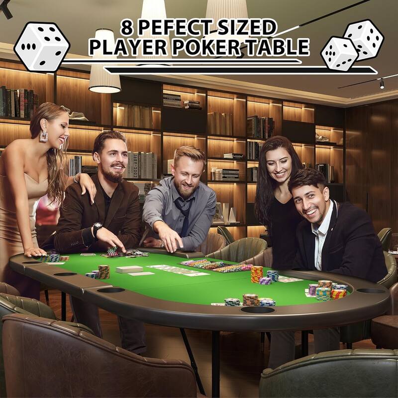 Oval Poker Table with Collapsible Legs, Casino Leisure Table for 10 Players, Blackjack Gaming Table with Water