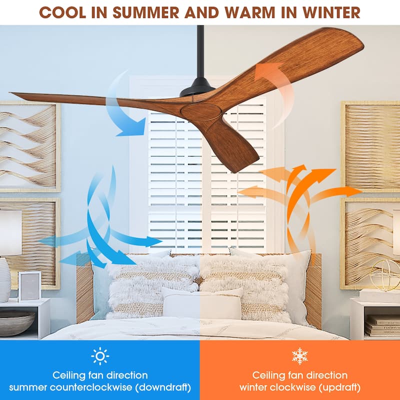 52" Matte Black/ White 3 Blades Indoor Propeller Ceiling Fan with Remote, No Lights