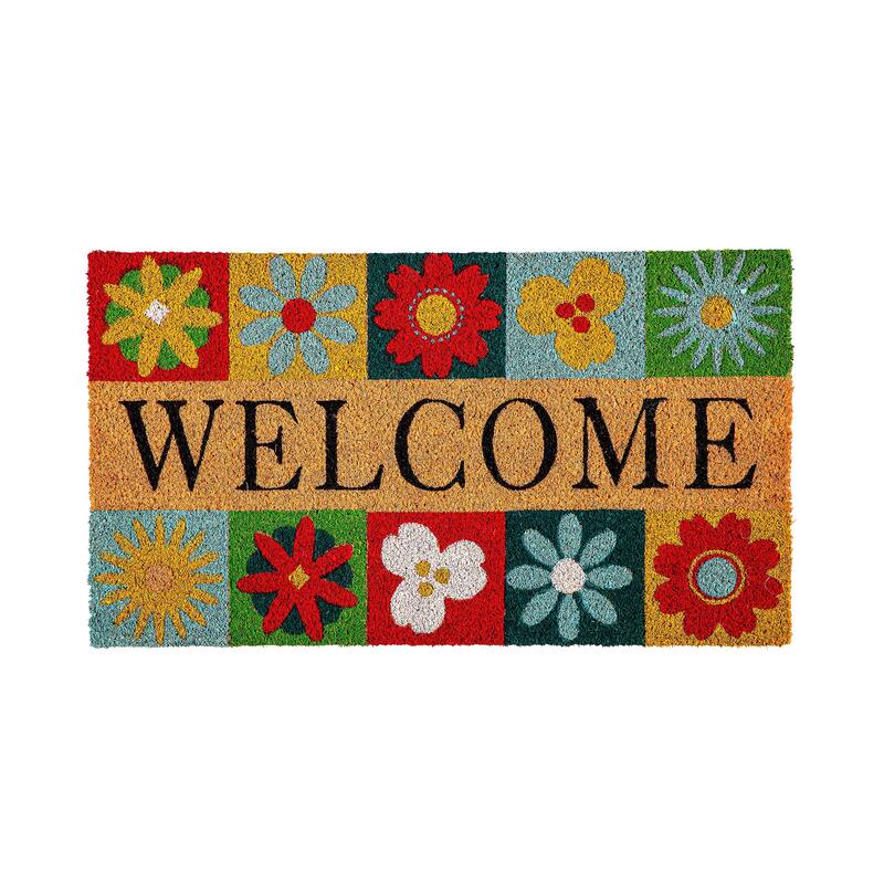 28 in. x 16 in. Big Bold Florals Welcome Tiles Coir Mat