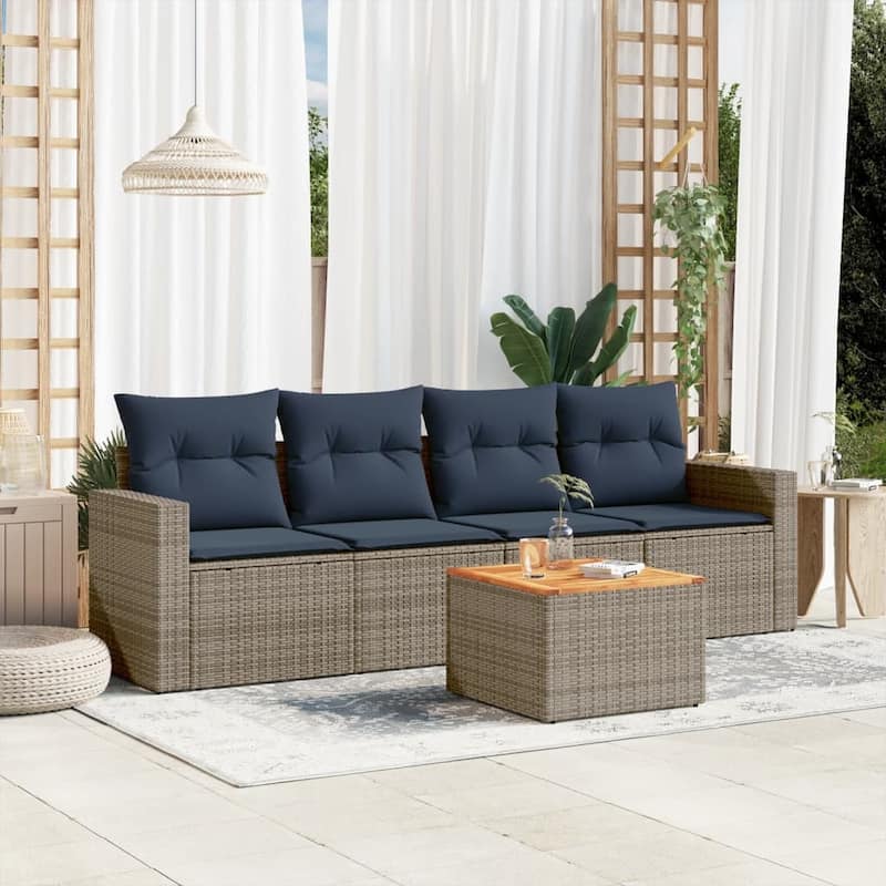 vidaXL Patio Sofa Set with Cushions Outdoor Furniture 5 Piece Poly Rattan - 25.8x 24.4x 27.2 - Grey