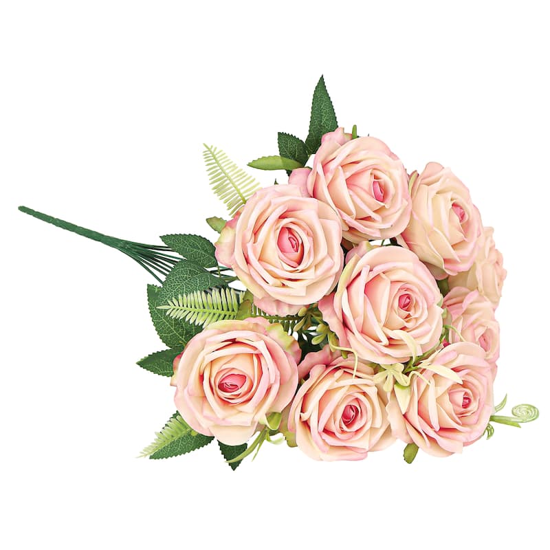 Set of 2 Pink Cream Artificial Royal Rose Flower Stem Bush Bouquet 17in - 17" L x 11" W x 11" DP
